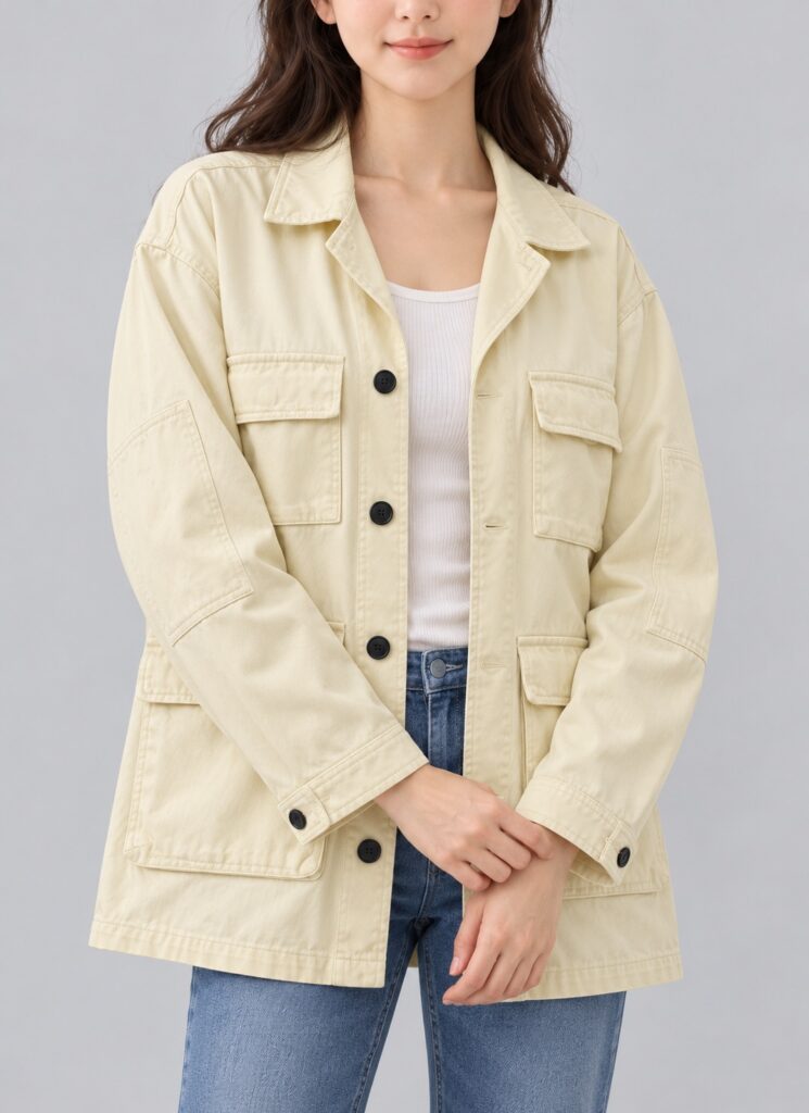 크림 아이보리 포켓 긴팔 자켓
